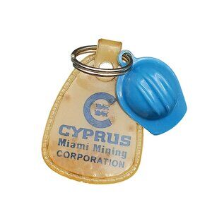 Vintage Cyprus Miami Mining Corporation Keychain W/ Blue Hard Hat Charm Plastic